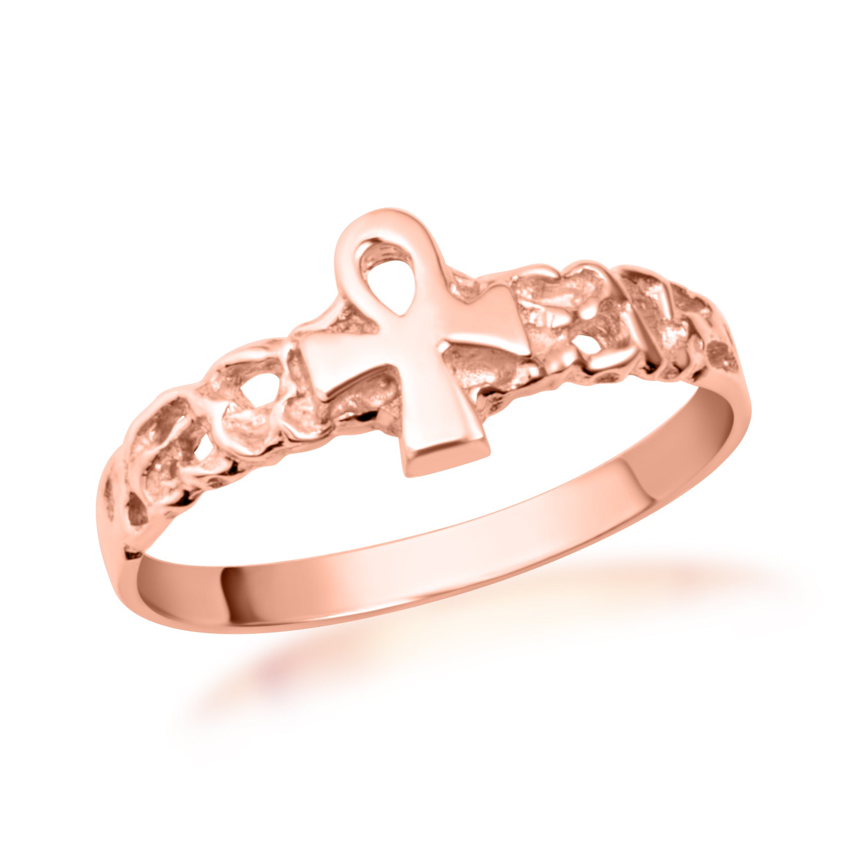 Gold Ankh Cross Nugget Ring, view 5