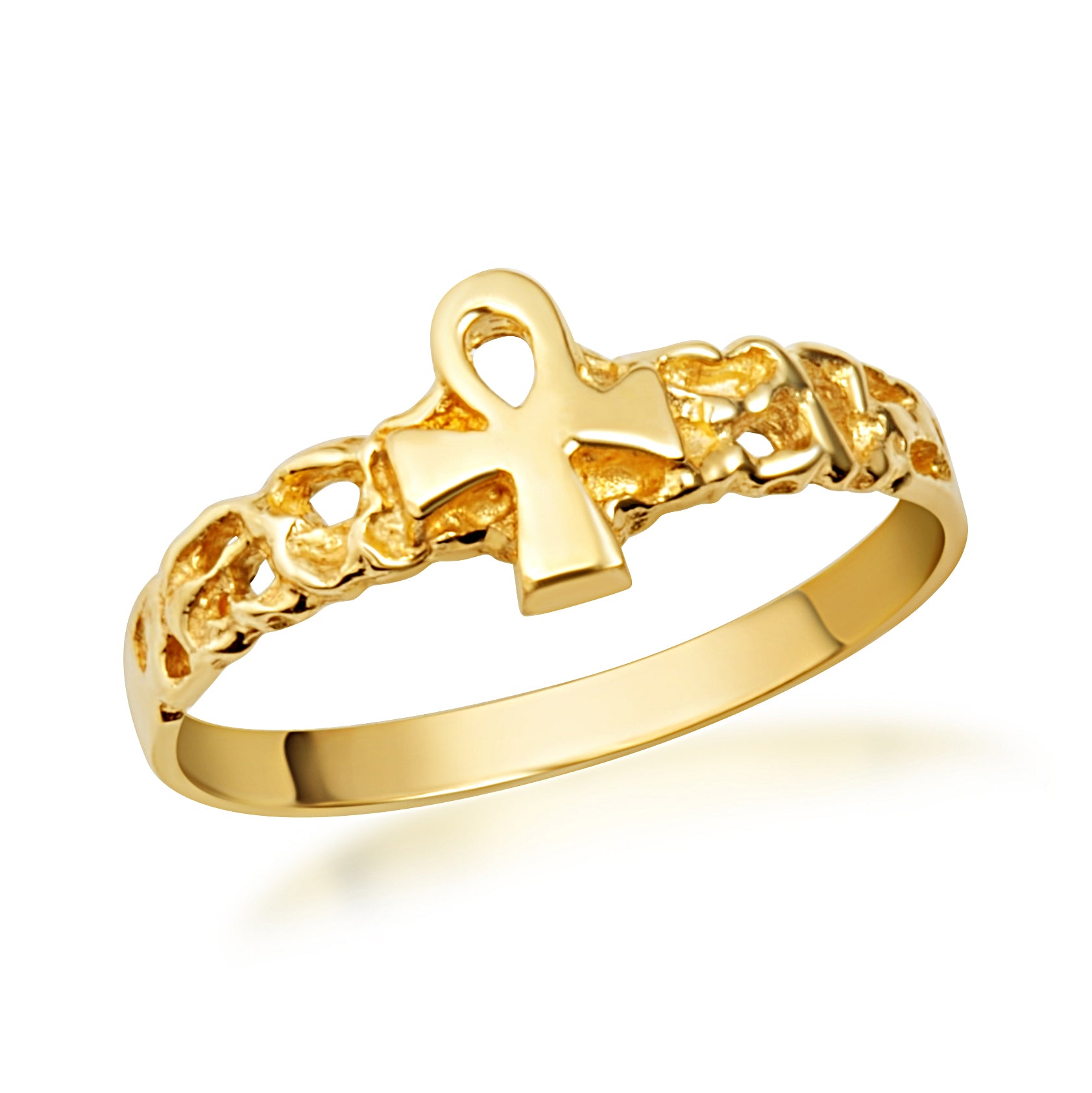 Gold Ankh Cross Nugget Ring, view 6