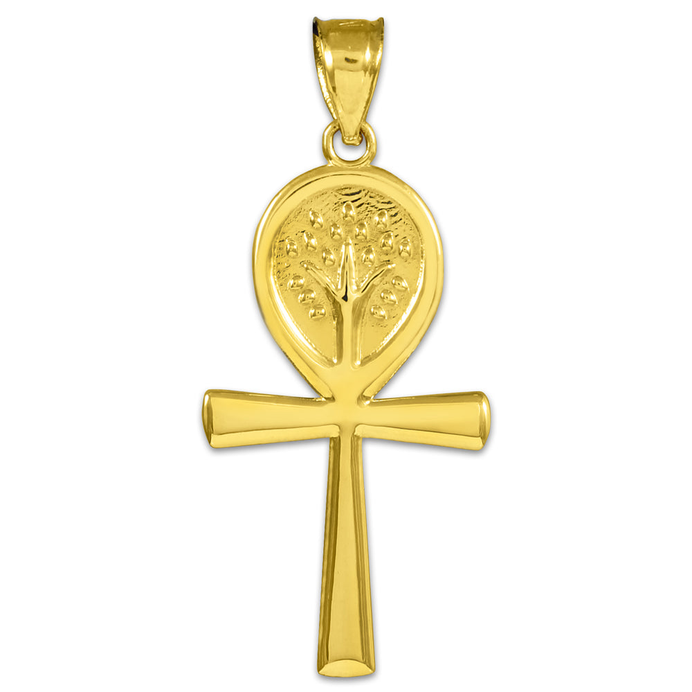 Gold Ankh Cross Tree of Life Pendant Necklace, view 2