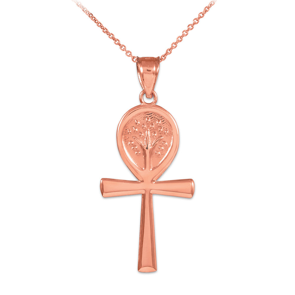 Gold Ankh Cross Tree of Life Pendant Necklace, view 4