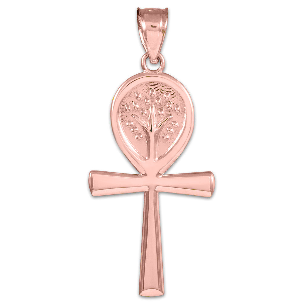 Gold Ankh Cross Tree of Life Pendant Necklace, view 5