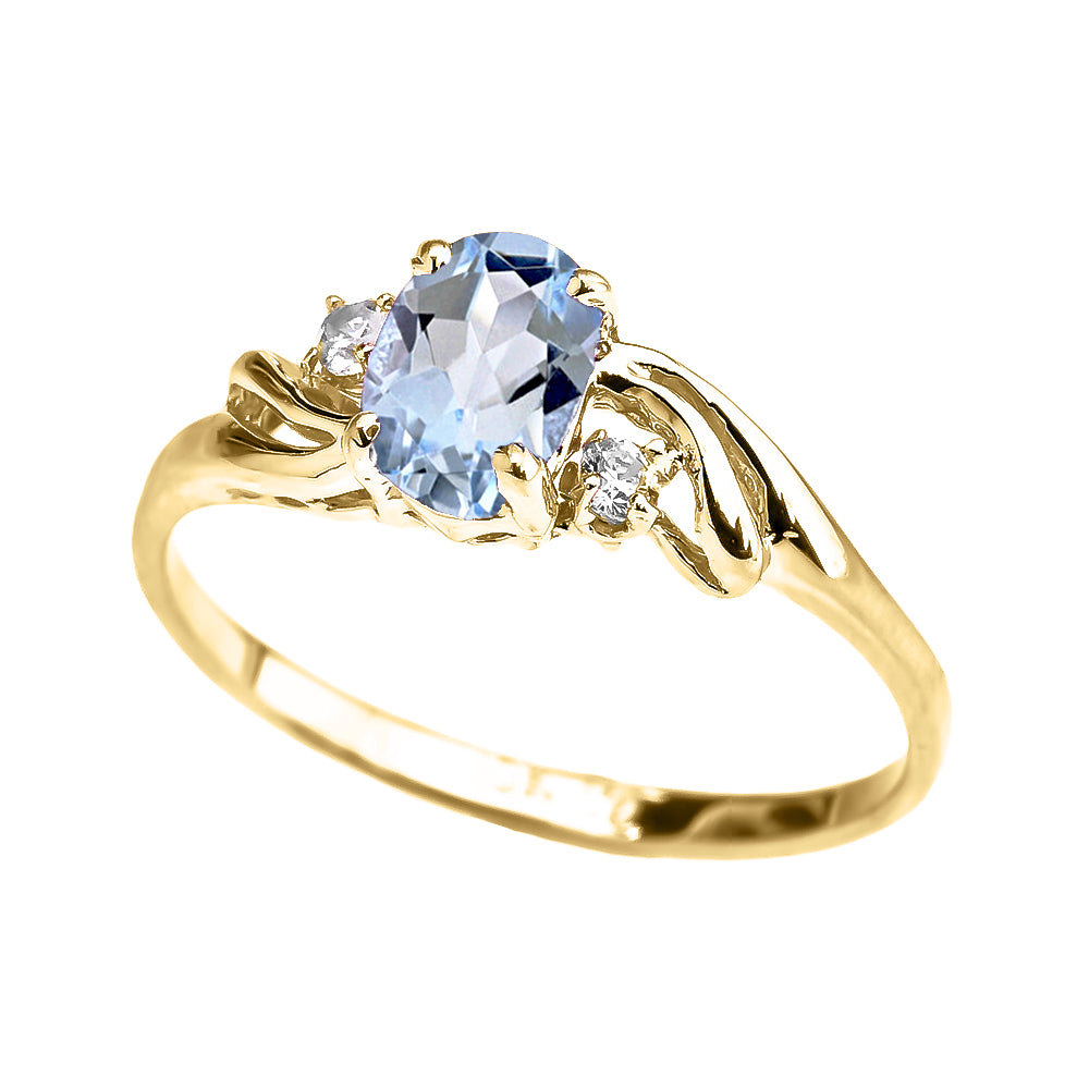 Gold Aquamarine Oval Solitaire Proposal Ring