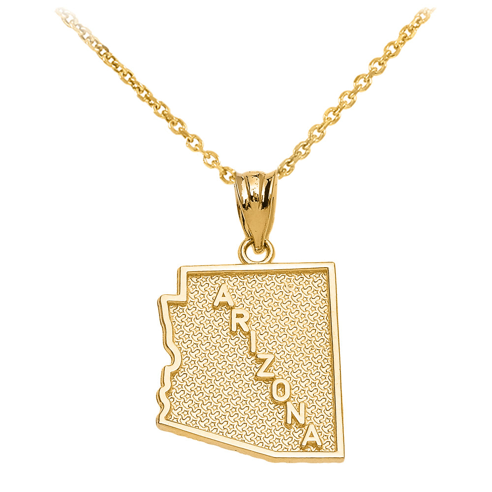 Gold Arizona State Map Pendant Necklace