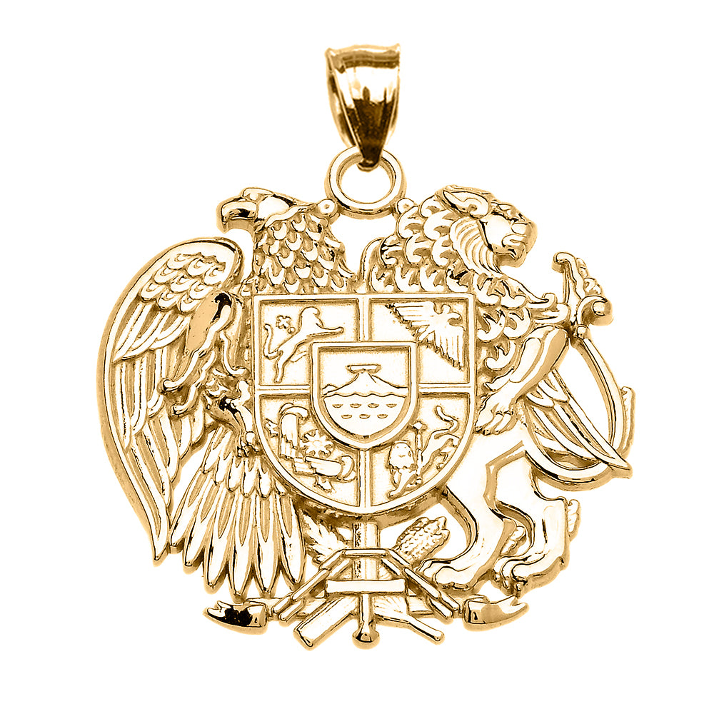 Gold Armenian National Coat of Arms Eagle and Lion Pendant Necklace, view 2