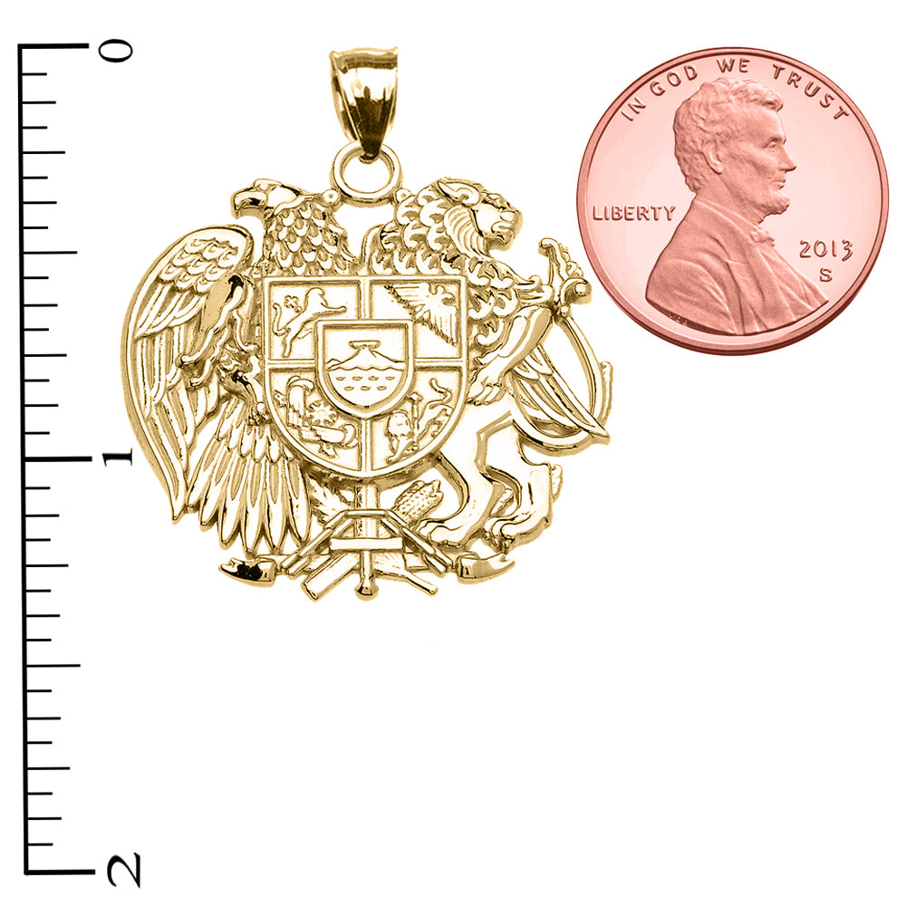 Gold Armenian National Coat of Arms Eagle and Lion Pendant Necklace, view 3