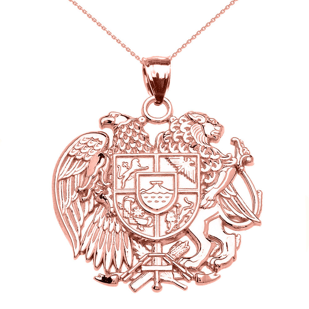 Gold Armenian National Coat of Arms Eagle and Lion Pendant Necklace, view 4