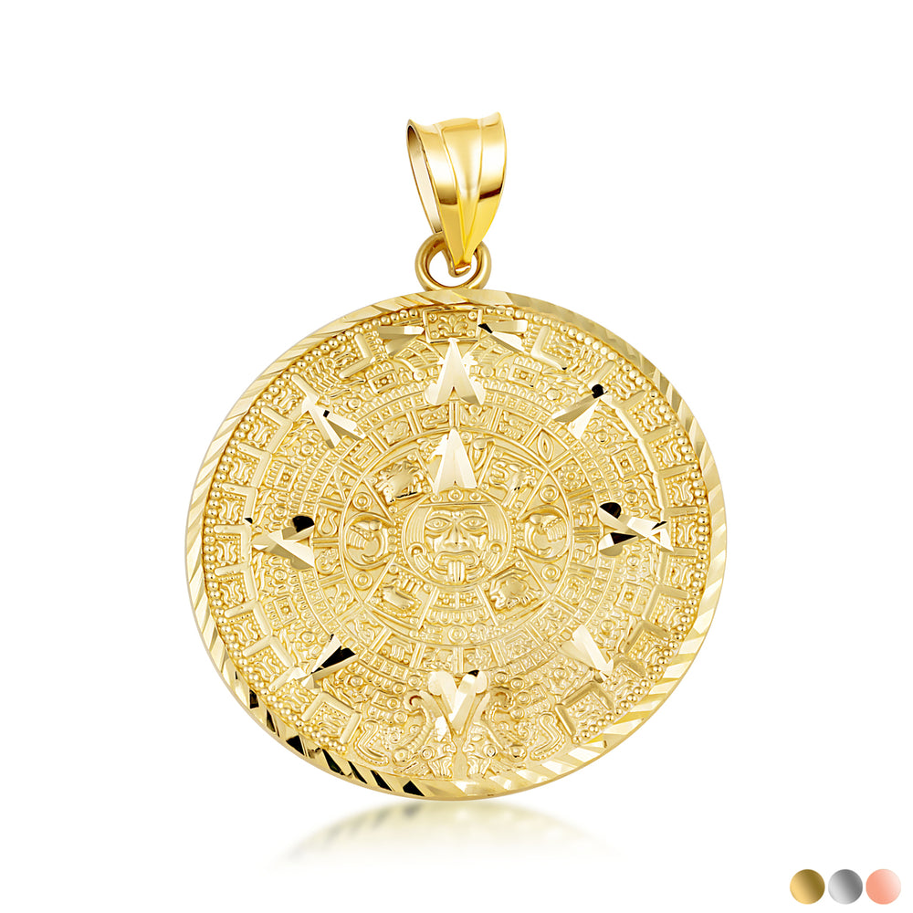 Gold Aztec Calendar Pendant Medallion Necklace