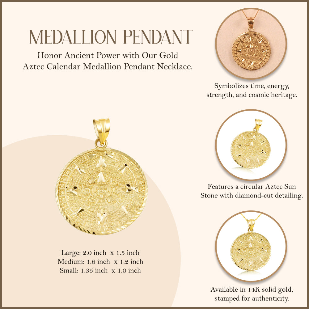 Gold Aztec Calendar Pendant Medallion Necklace, view 5