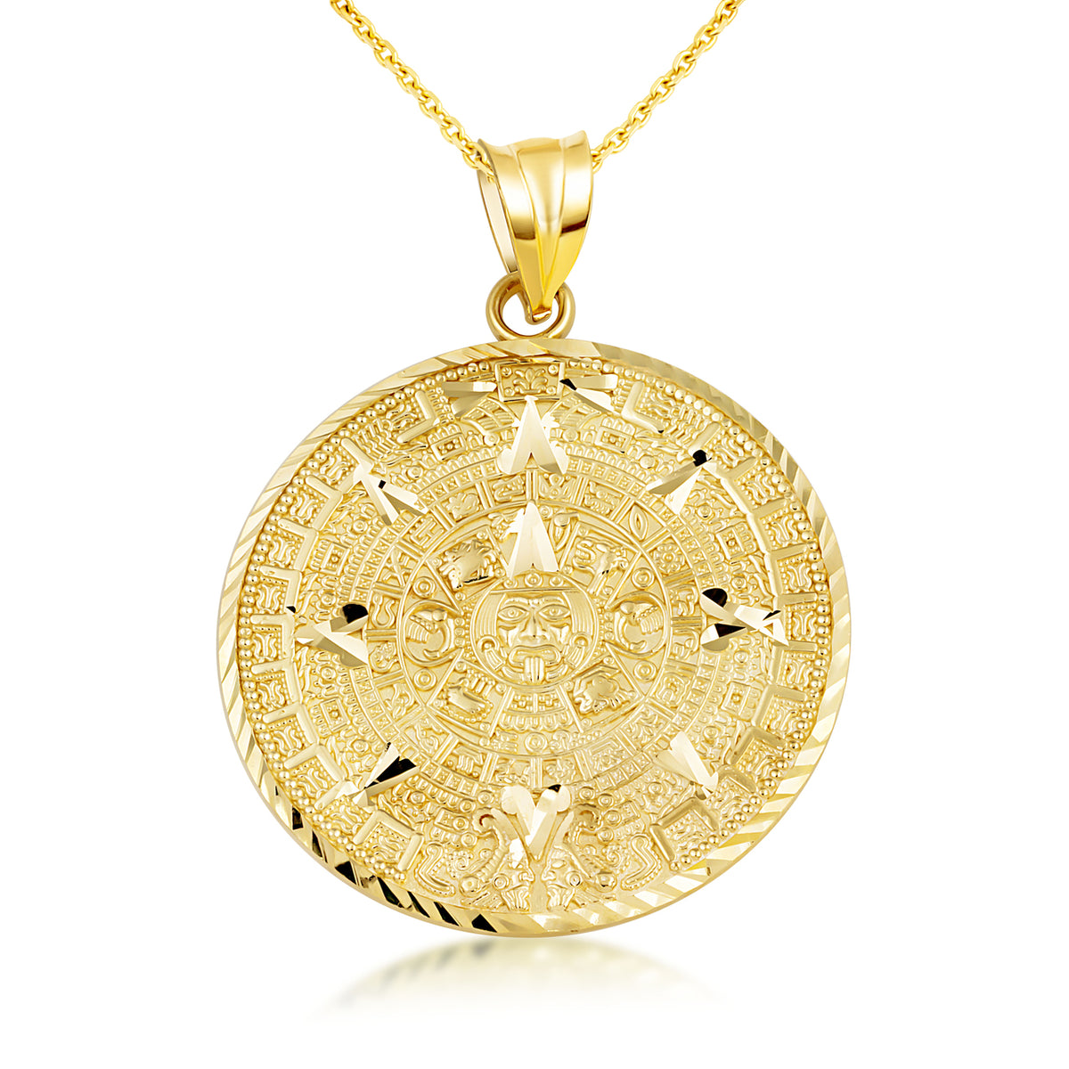 Gold Aztec Calendar Pendant Medallion Necklace, view 6