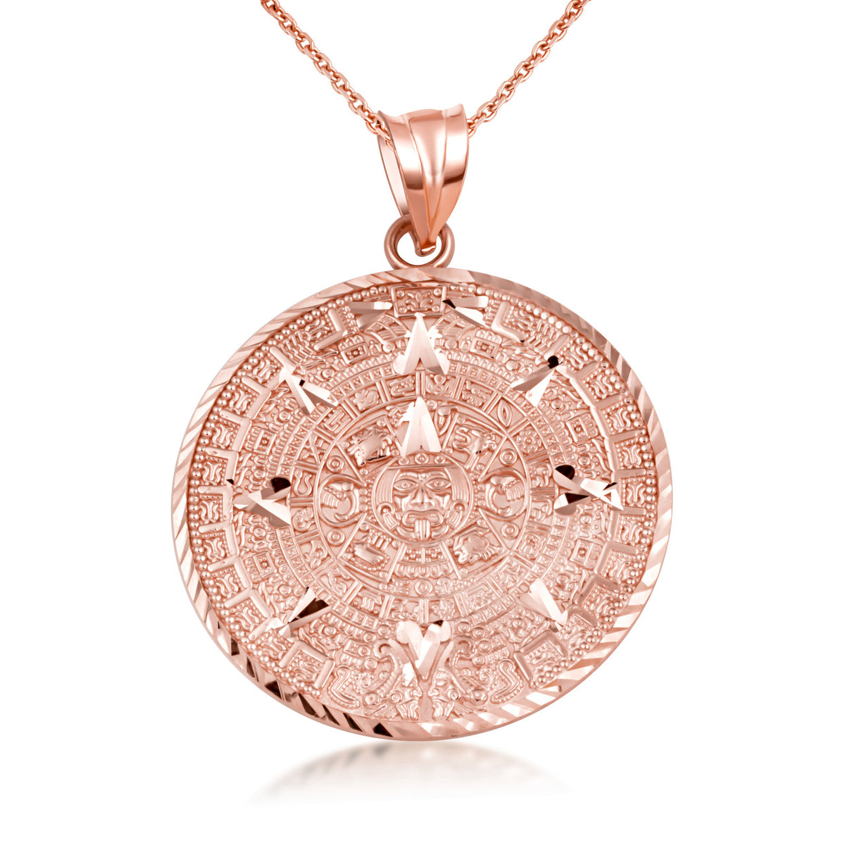 Gold Aztec Calendar Pendant Medallion Necklace, view 8