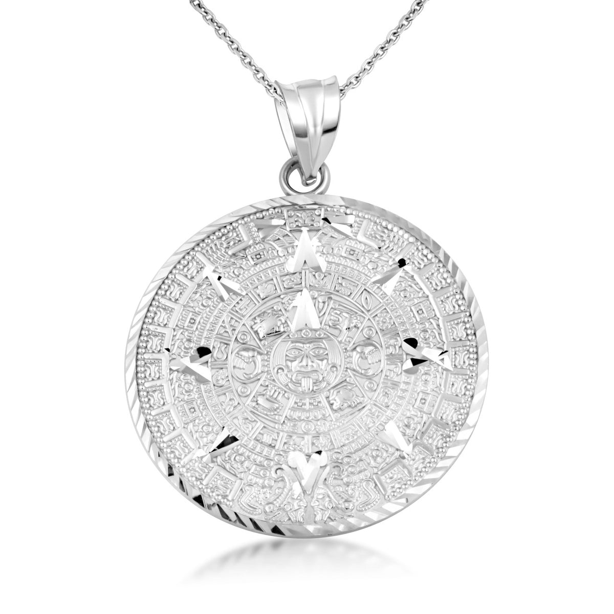 Gold Aztec Calendar Pendant Medallion Necklace, view 10