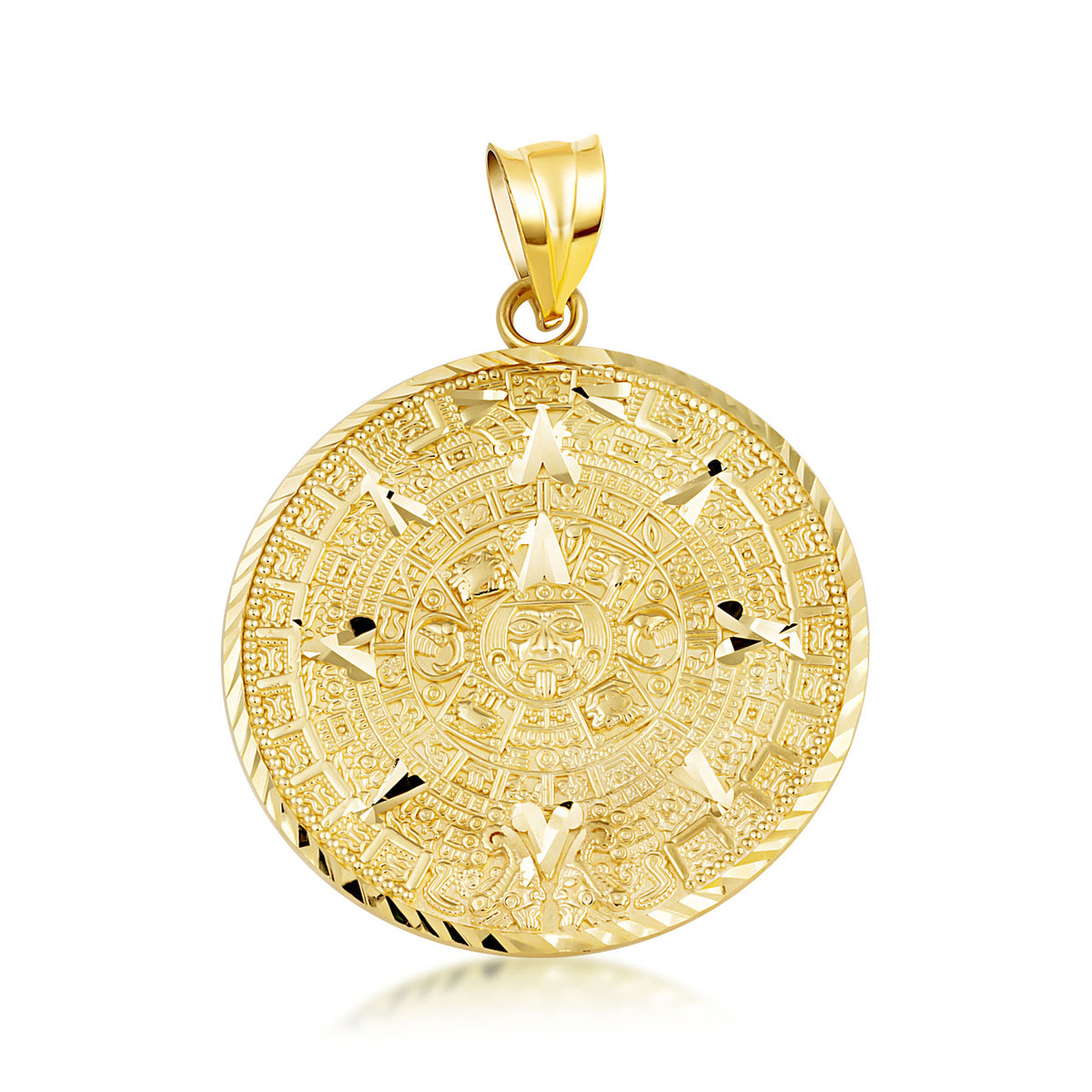 Gold Aztec Calendar Pendant Medallion Necklace, view 11
