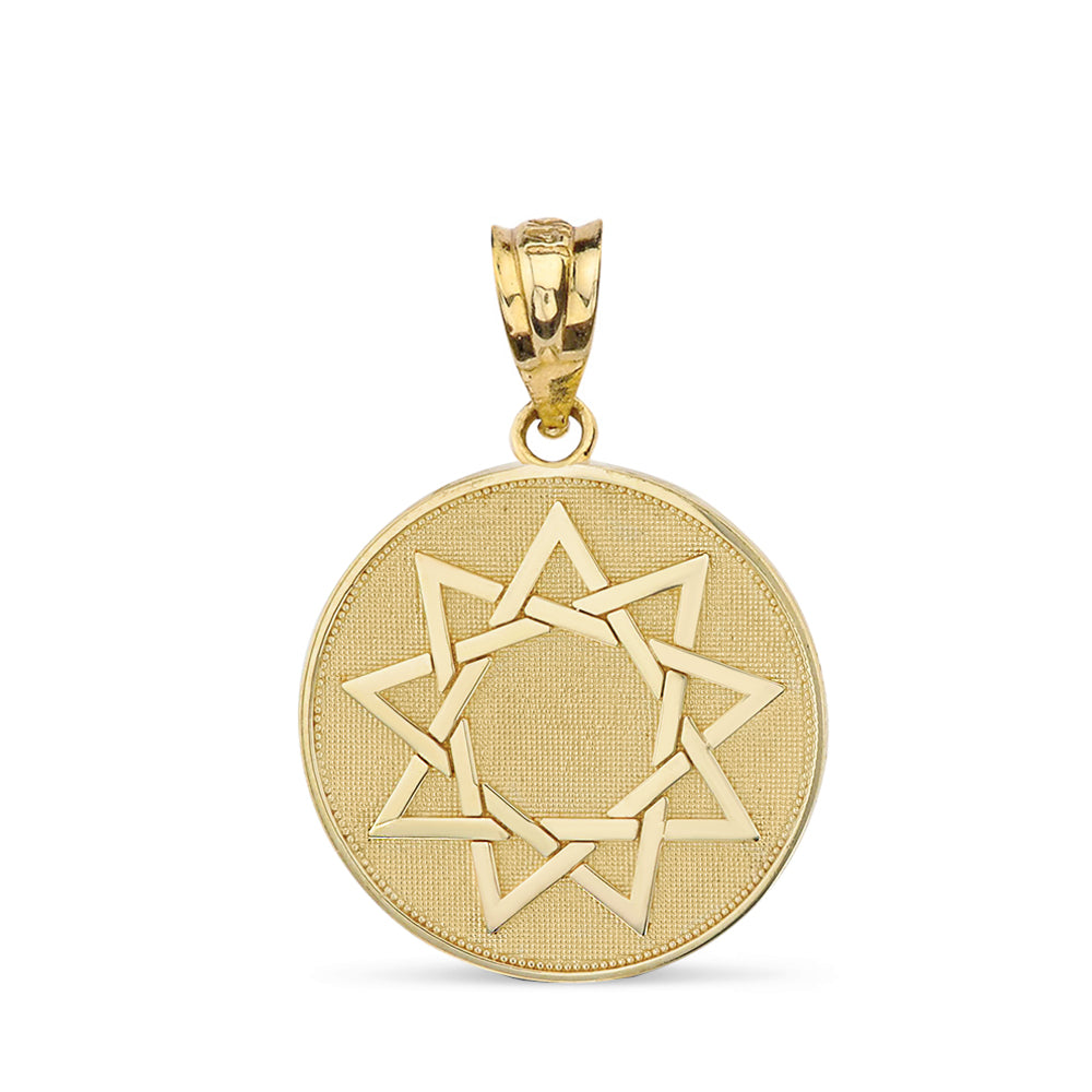 Gold Bahá'í Faith 9 Point Star Beaded Medallion Pendant Necklace, view 2