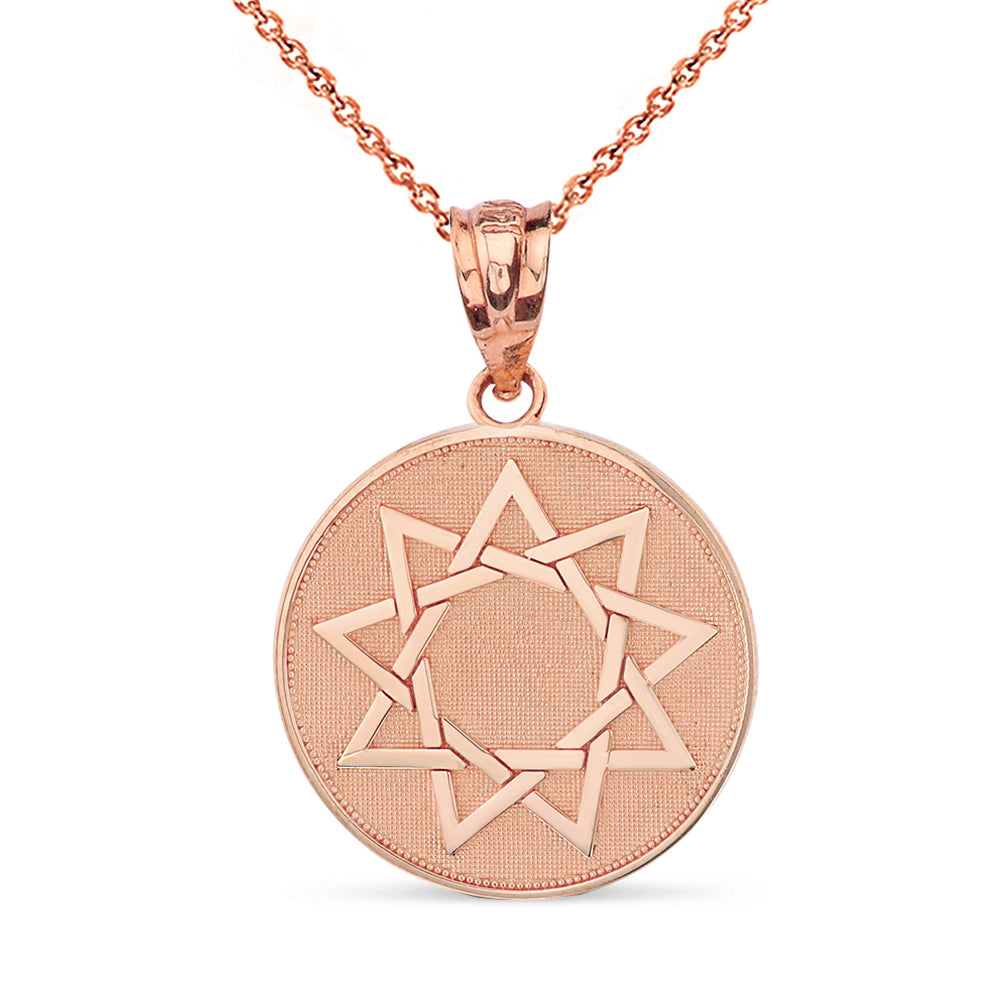 Gold Bahá'í Faith 9 Point Star Beaded Medallion Pendant Necklace, view 4