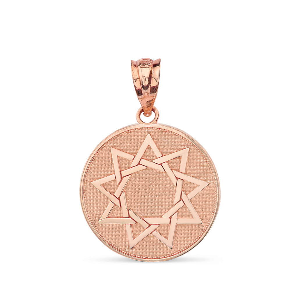 Gold Bahá'í Faith 9 Point Star Beaded Medallion Pendant Necklace, view 5