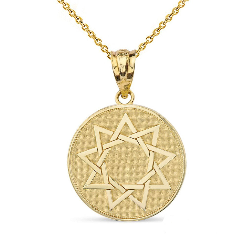 Gold Bahá'í Faith 9 Point Star Beaded Medallion Pendant Necklace, view 8