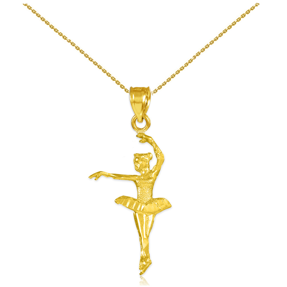 Gold Ballerina Dancer Charm Pendant Necklace