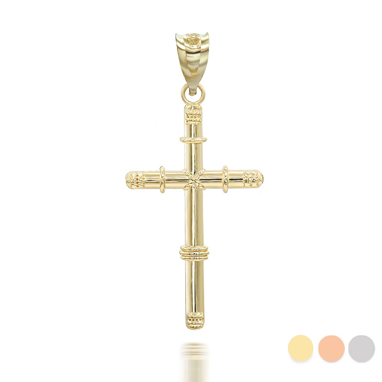 Gold Bamboo Textured Cross Pendant Necklace