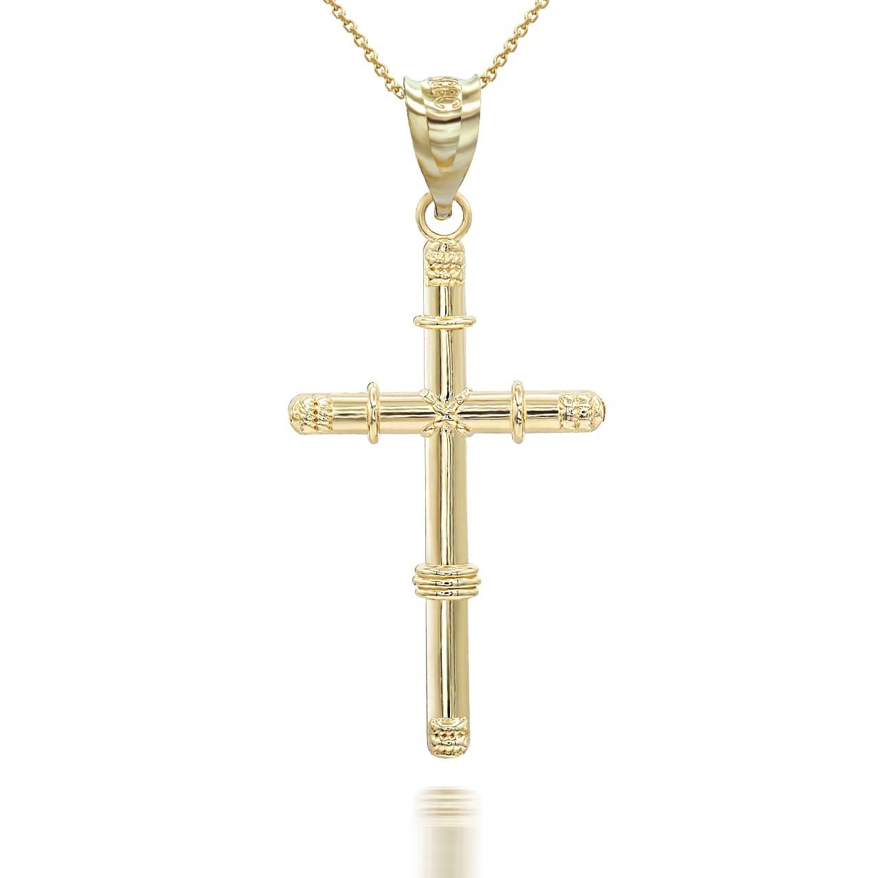 Gold Bamboo Textured Cross Pendant Necklace, view 4