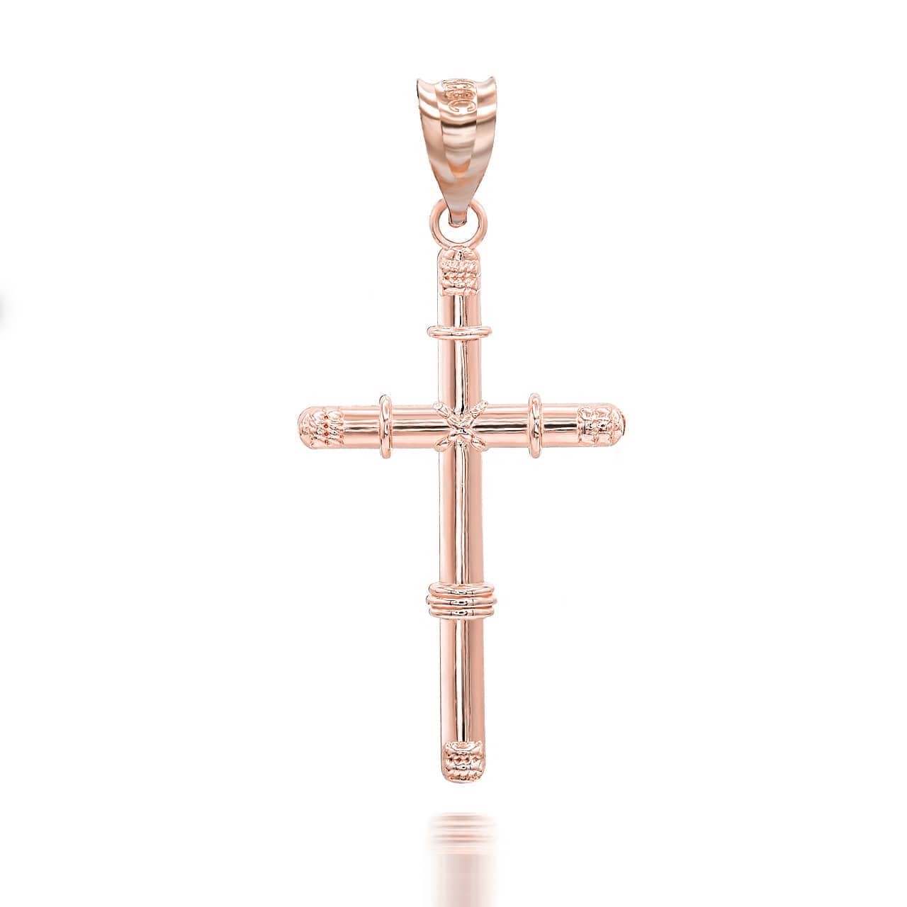 Gold Bamboo Textured Cross Pendant Necklace, view 5