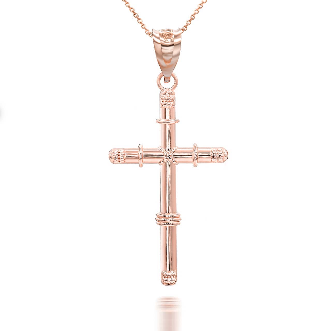 Gold Bamboo Textured Cross Pendant Necklace, view 6
