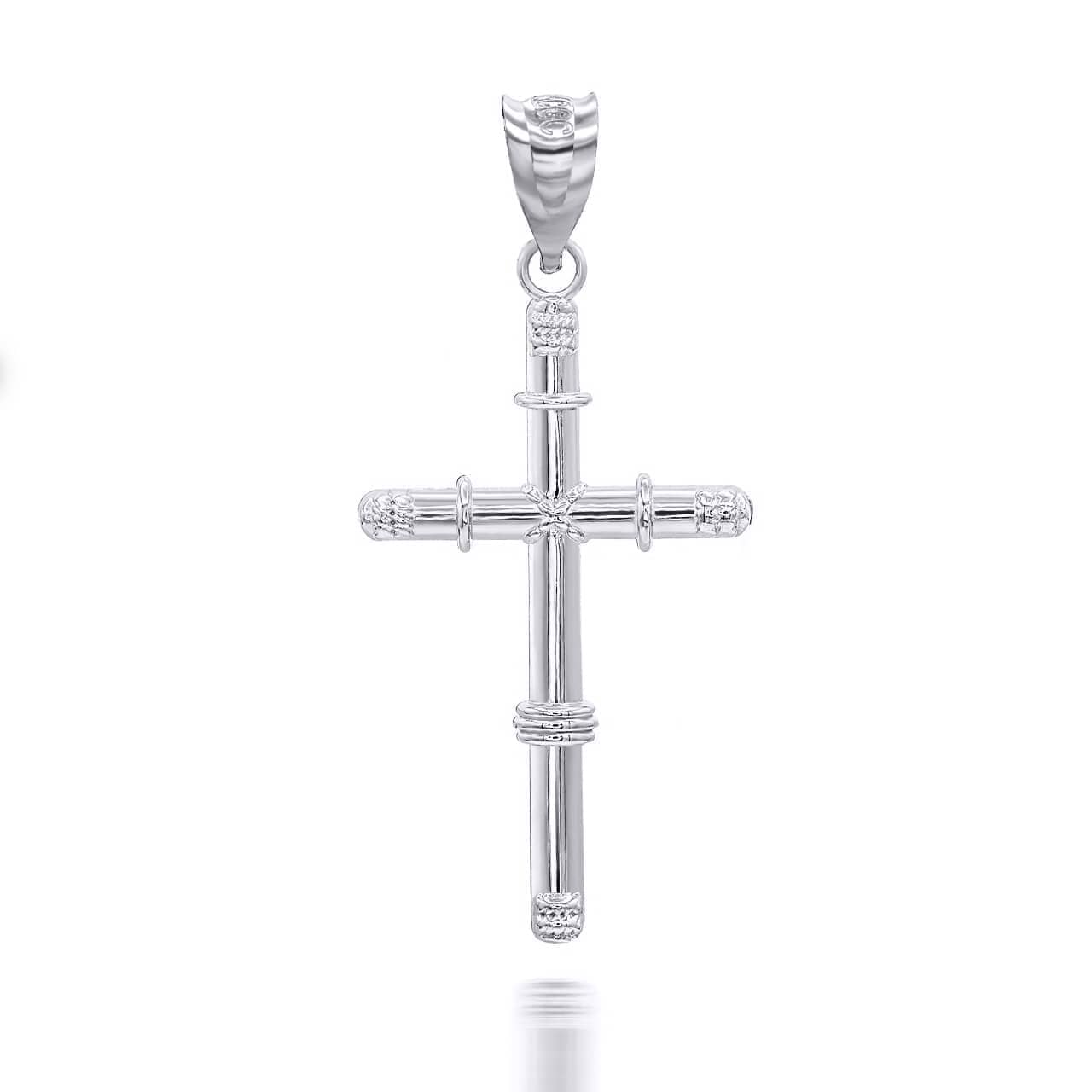Gold Bamboo Textured Cross Pendant Necklace, view 7