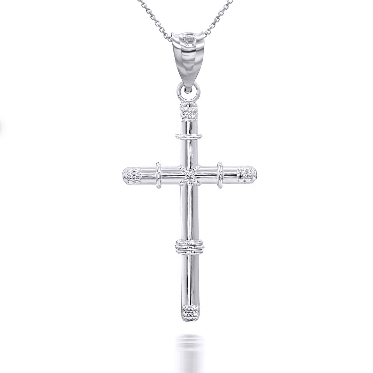 Gold Bamboo Textured Cross Pendant Necklace, view 8