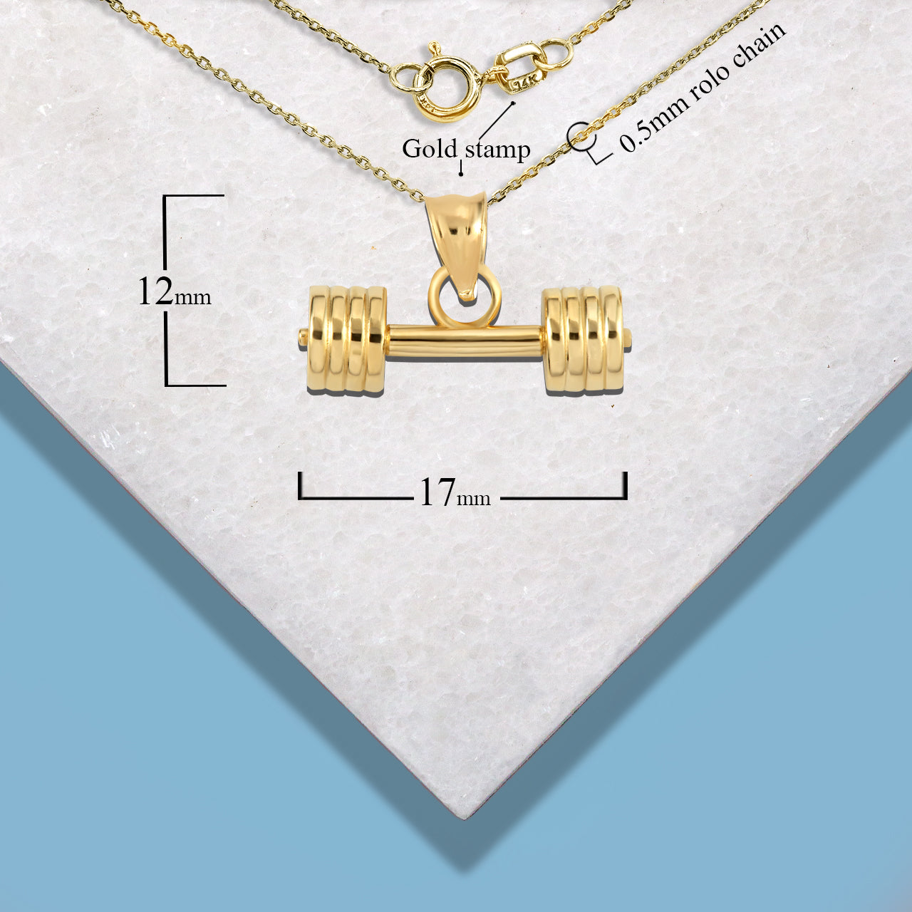 Gold Barbell Weightlifting Fitness Gym Pendant Necklace, view 4