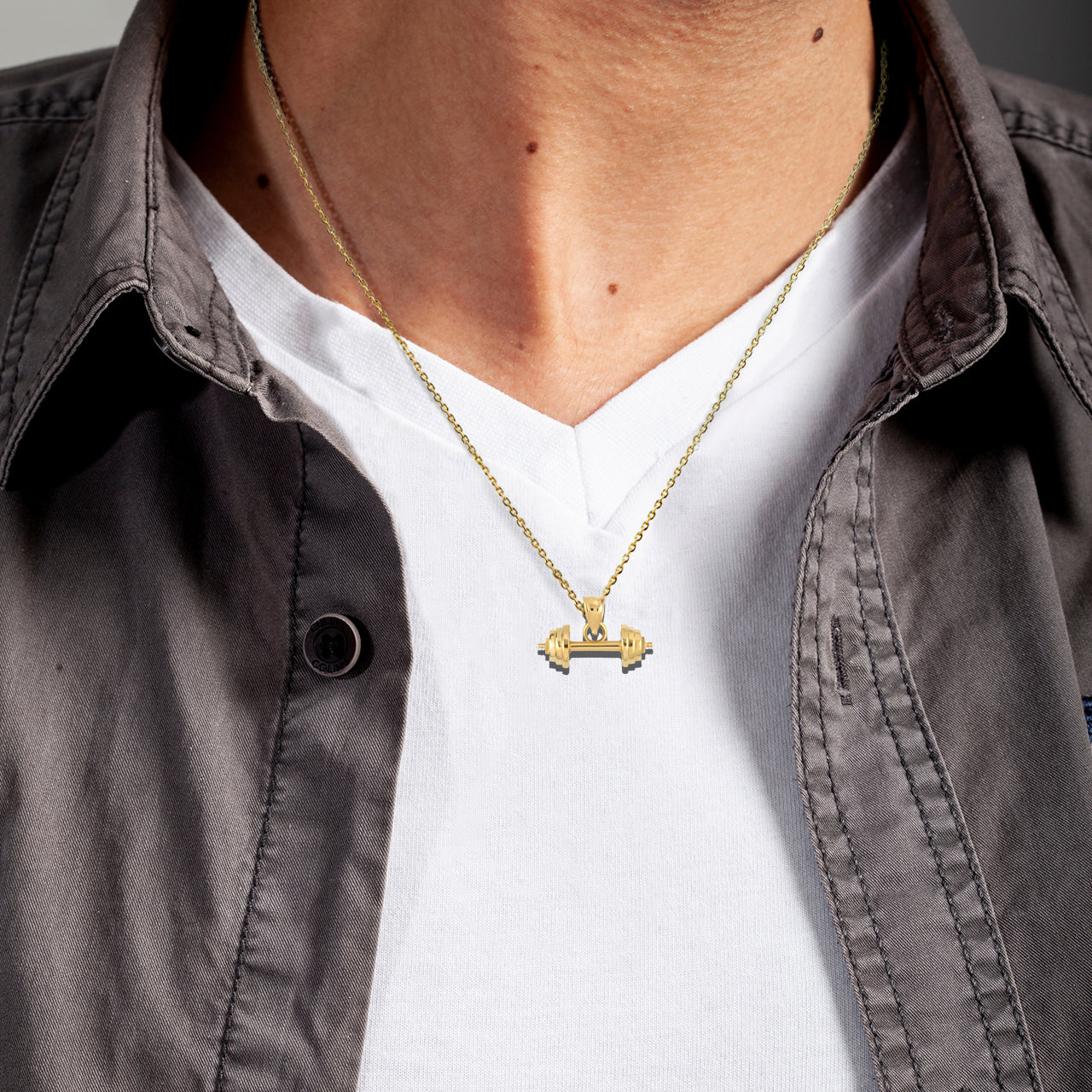 Gold Barbell Weightlifting Fitness Pendant Necklace, view 2