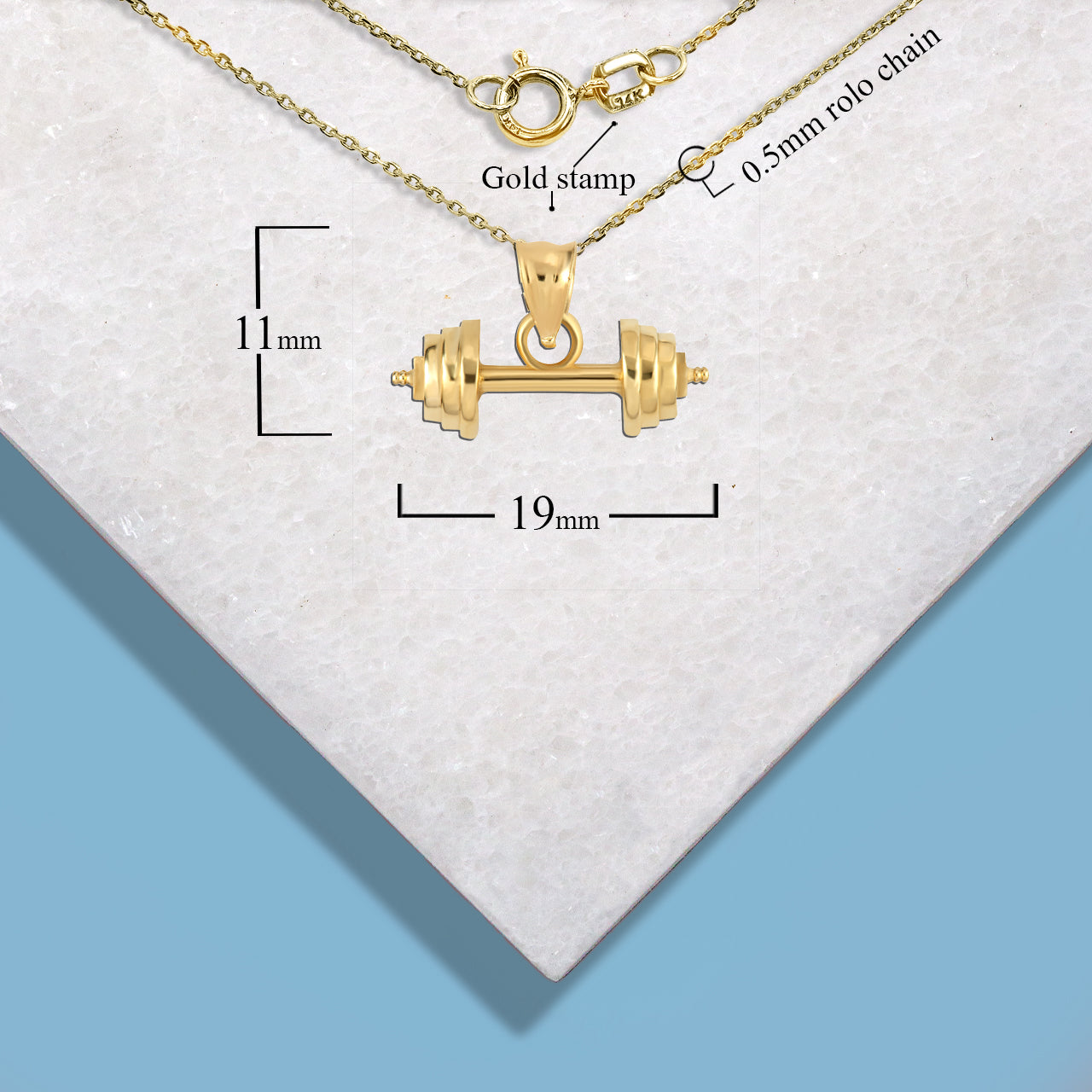 Gold Barbell Weightlifting Fitness Pendant Necklace, view 4