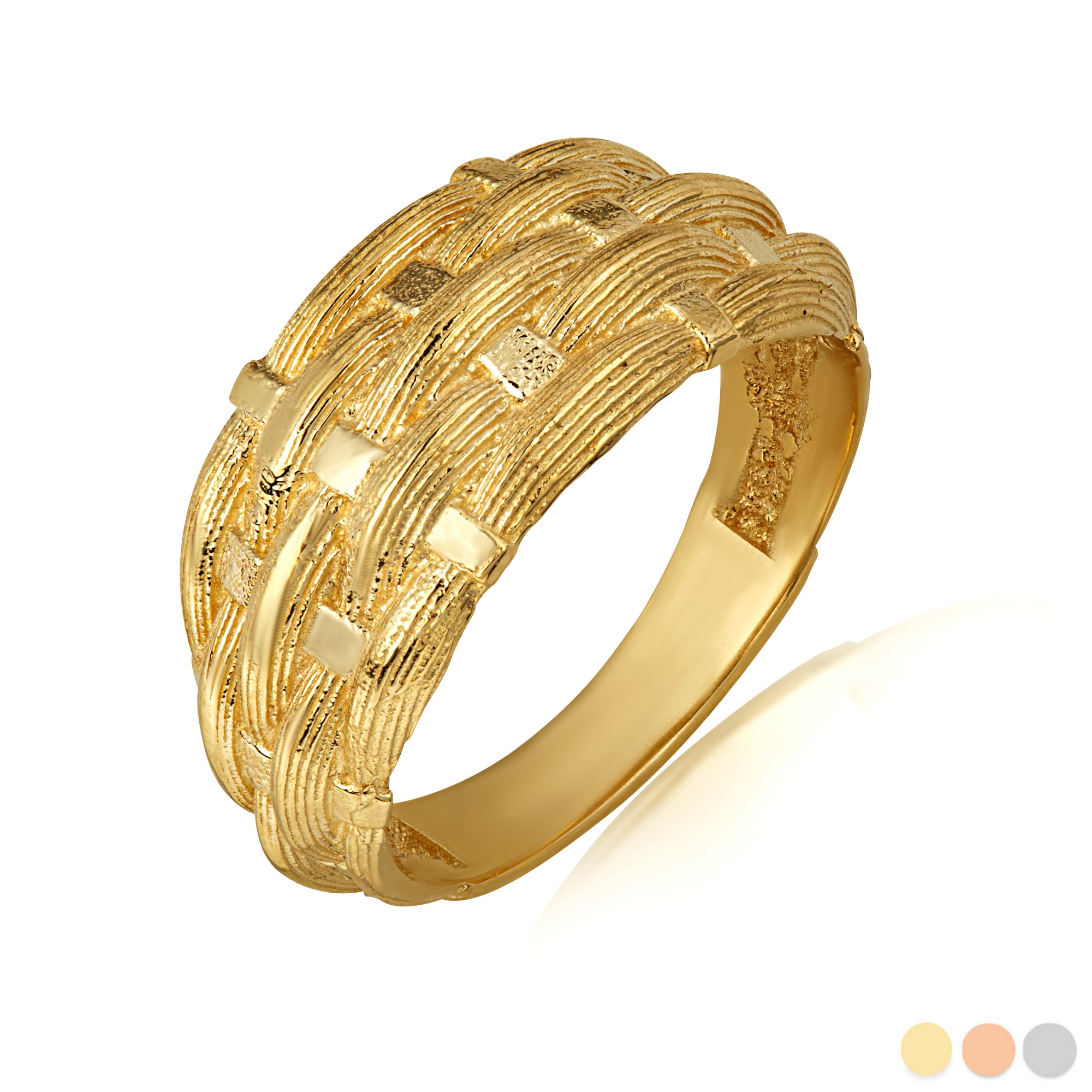 Gold Basket Weave Textured Band Ring