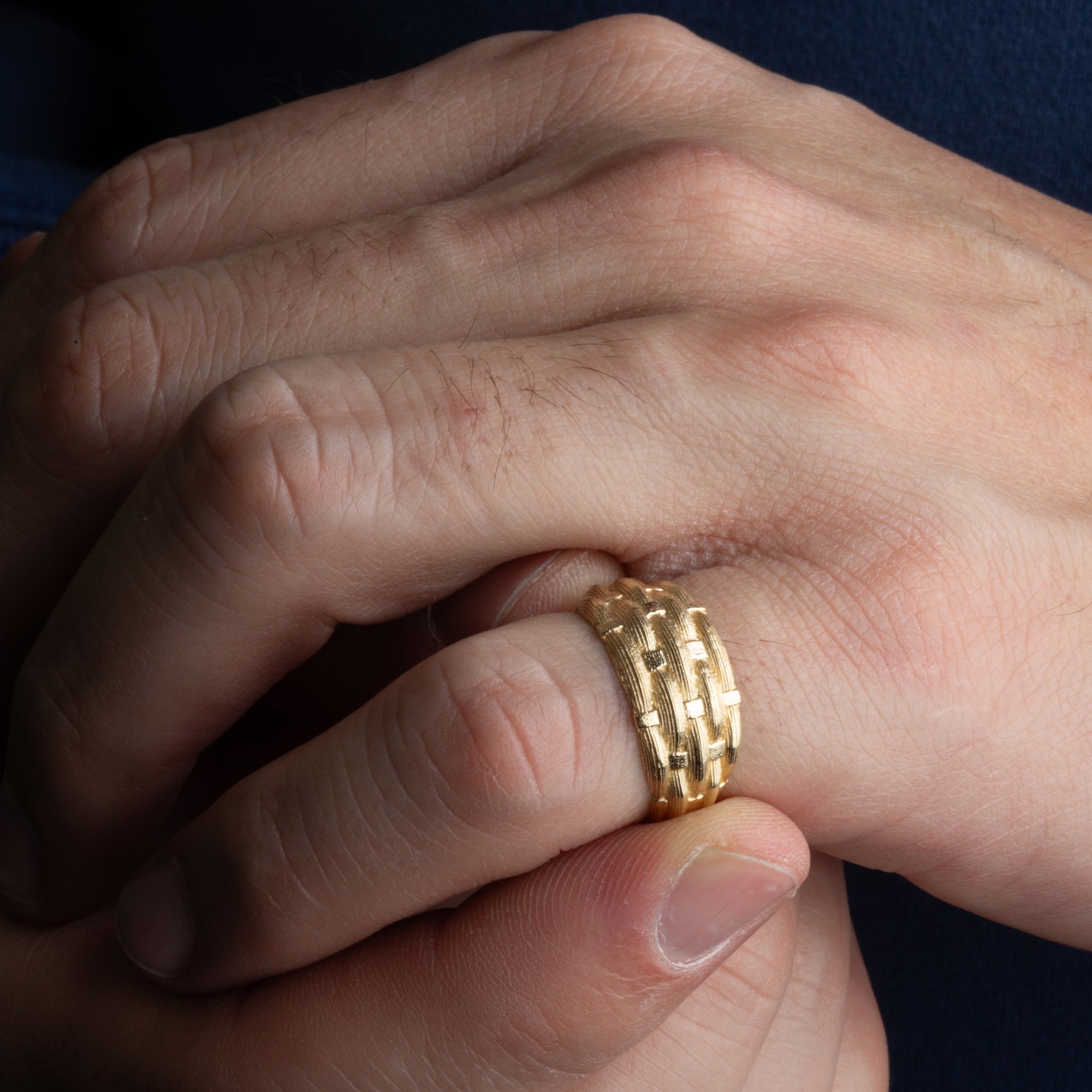 Gold Basket Weave Textured Band Ring, view 2