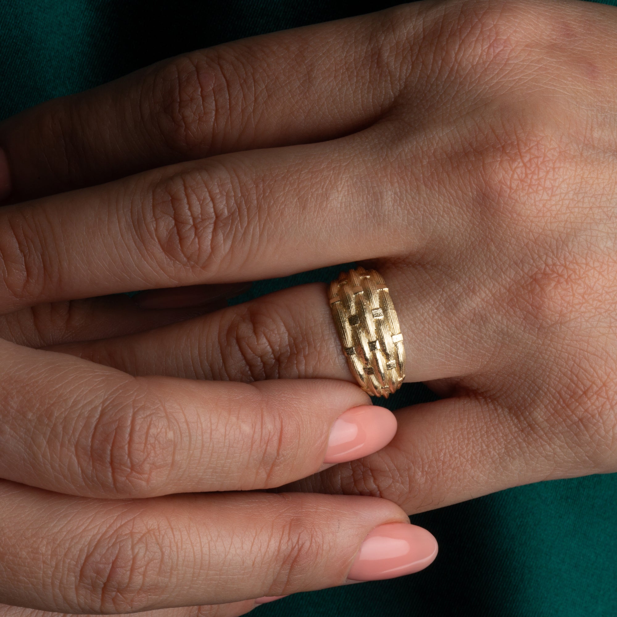 Gold Basket Weave Textured Band Ring, view 3
