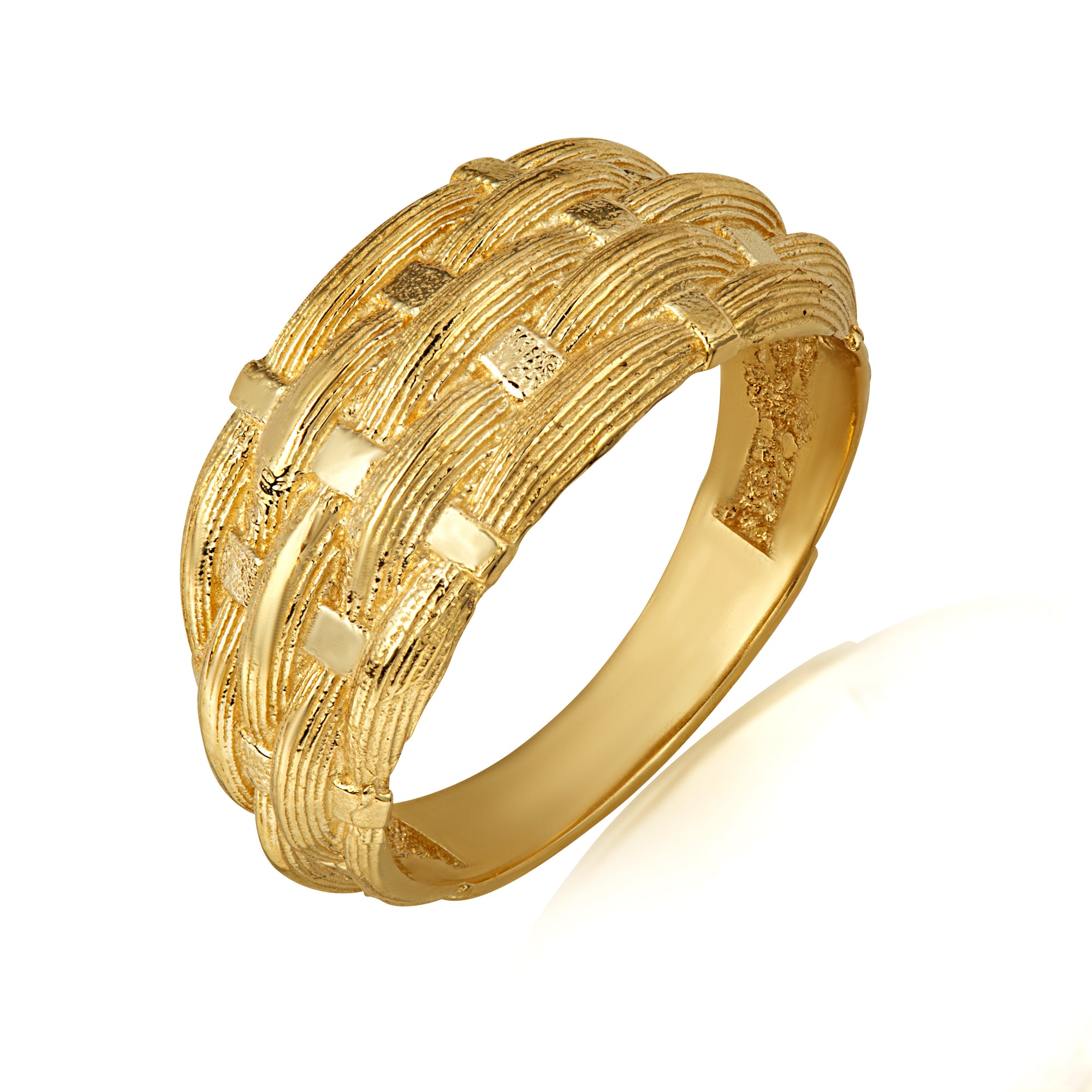 Gold Basket Weave Textured Band Ring, view 6