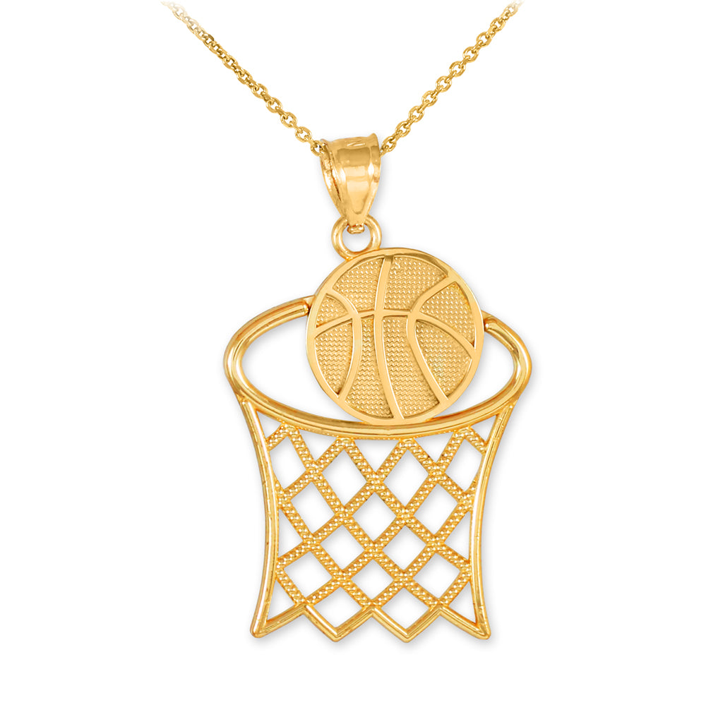 Gold Basketball Hoop Gold Sports Pendant Necklace