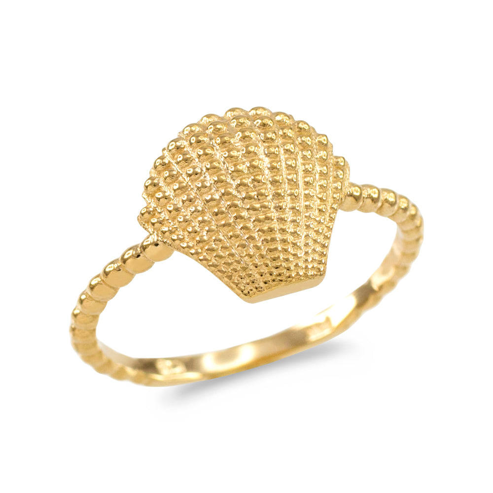 Gold Beach Seashell Beaded Band Ring