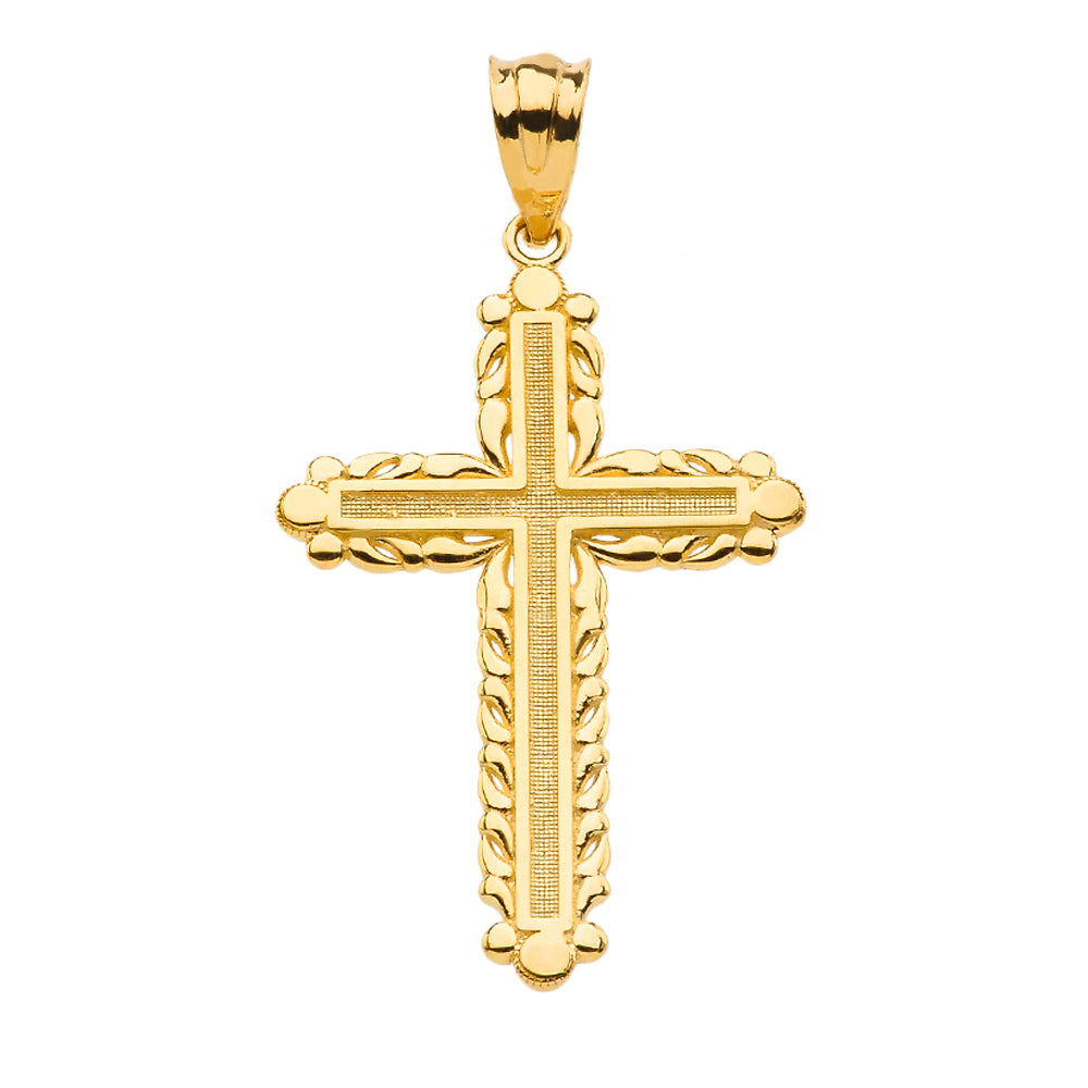 Gold Beaded Cross Pendant Necklace