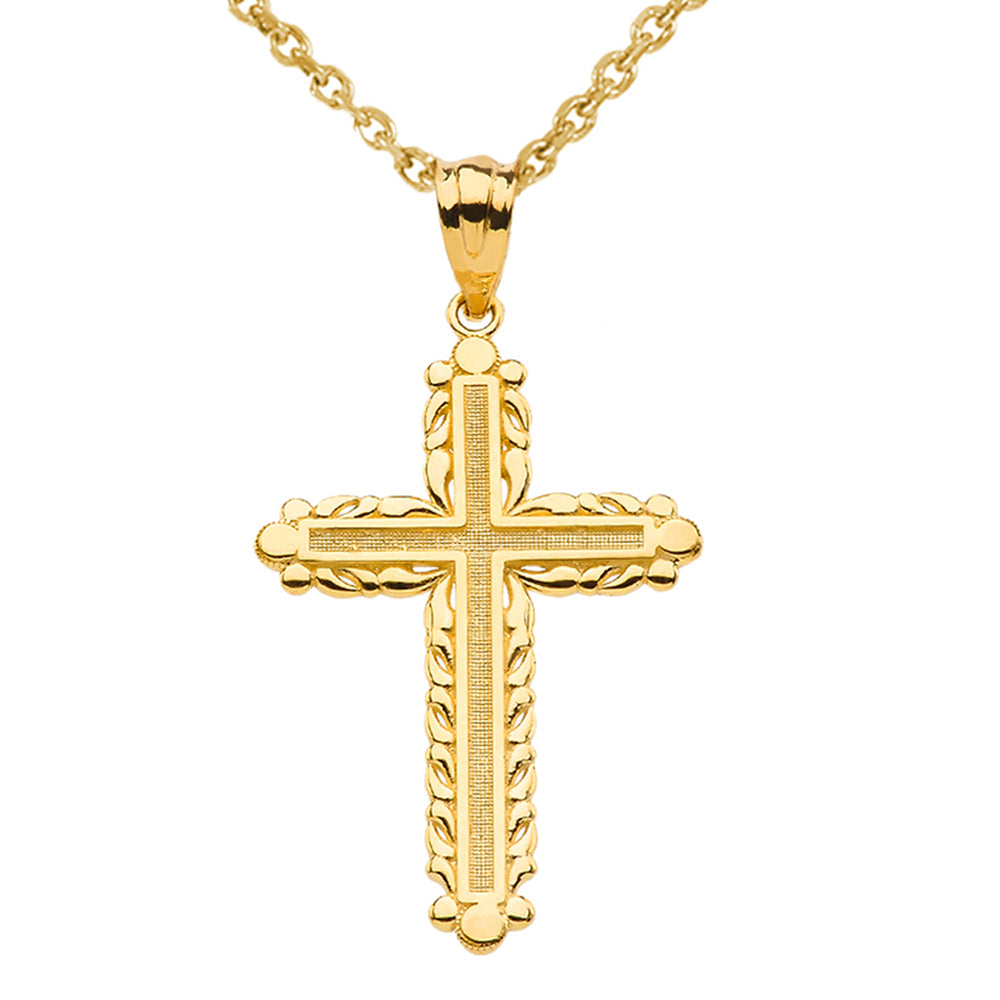 Gold Beaded Cross Pendant Necklace, view 2