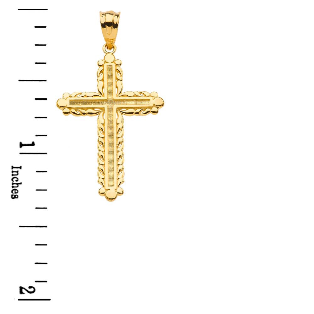 Gold Beaded Cross Pendant Necklace, view 3