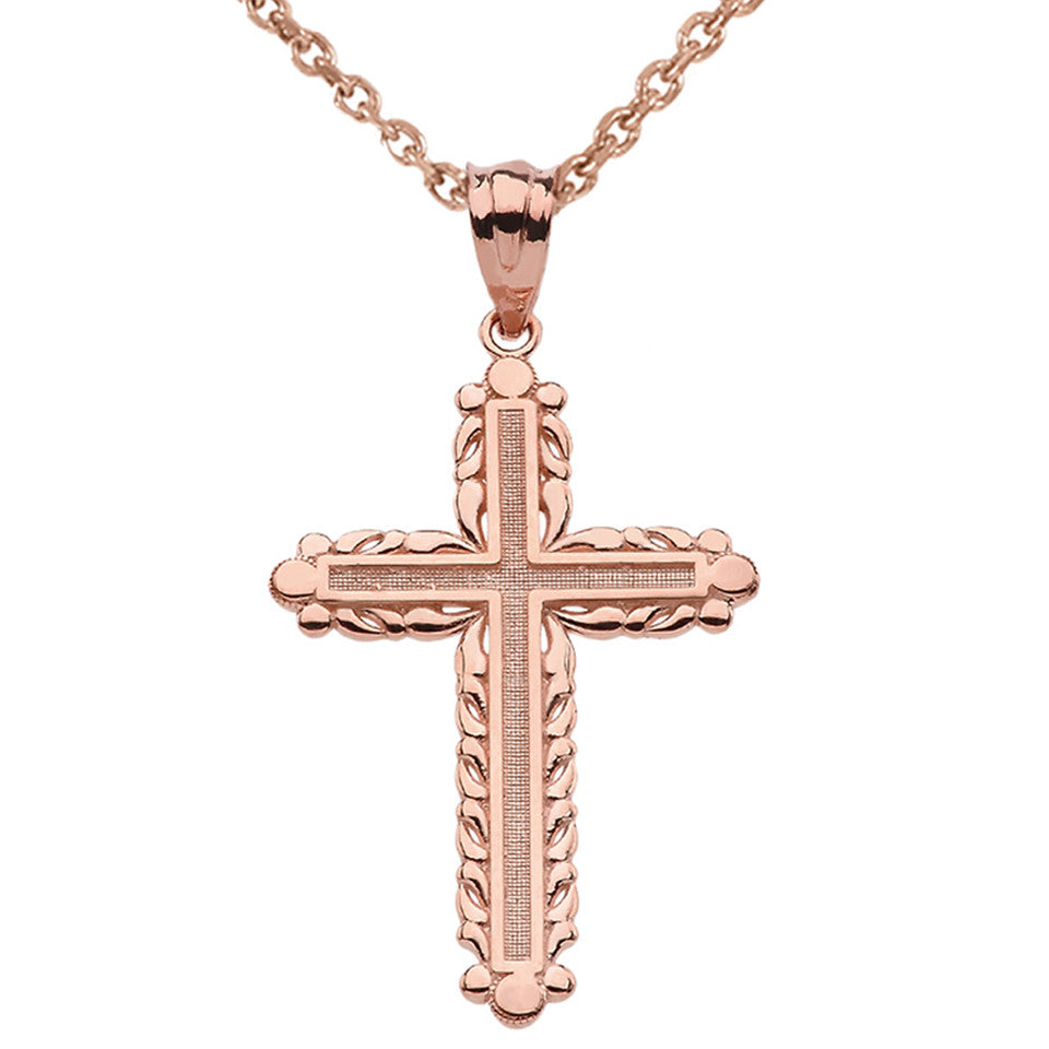 Gold Beaded Cross Pendant Necklace, view 5