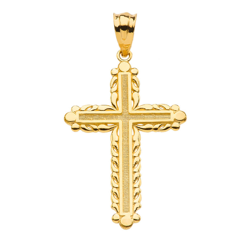 Gold Beaded Cross Pendant Necklace, view 8