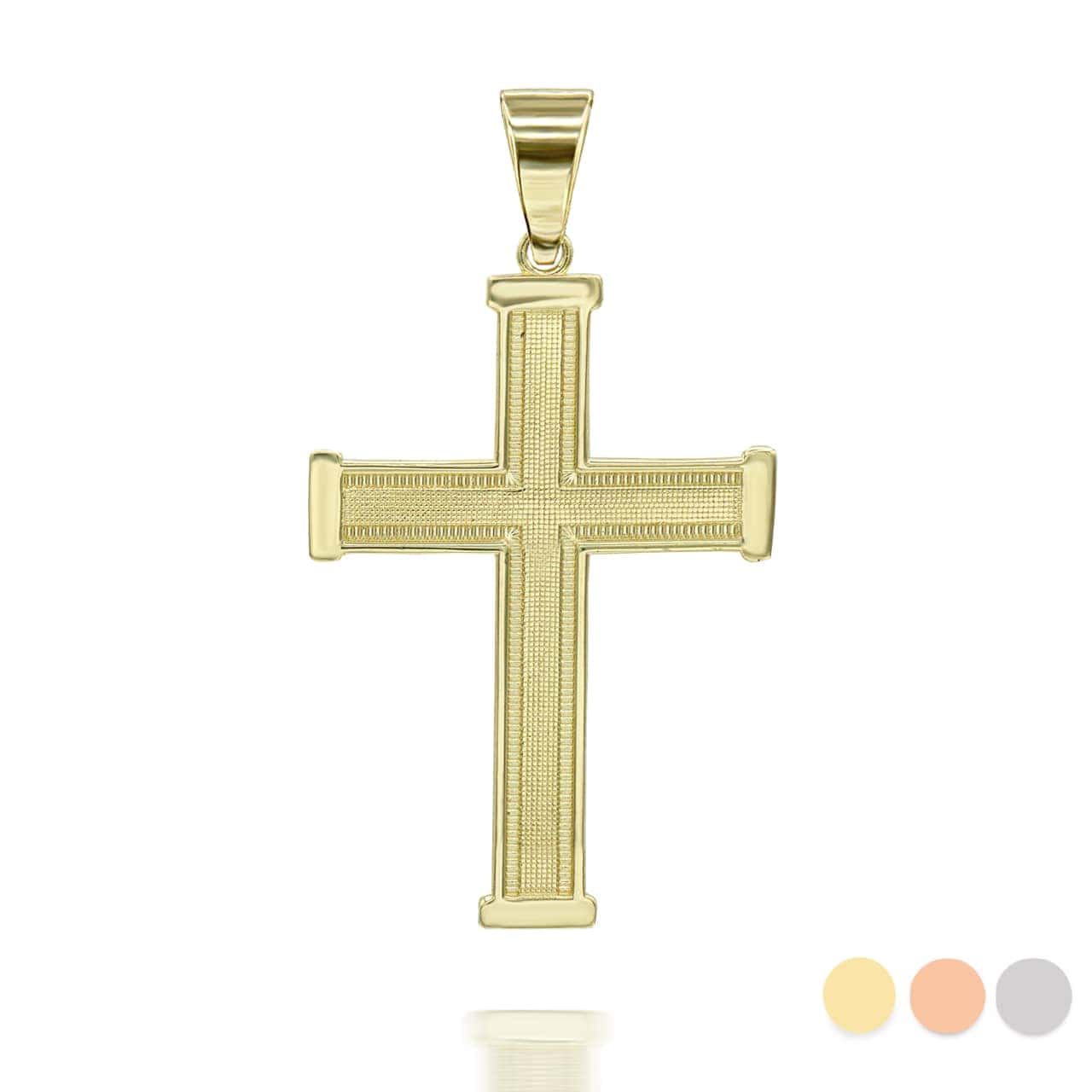 Gold Beaded Cross Pendant Necklace — Height: 1.3"