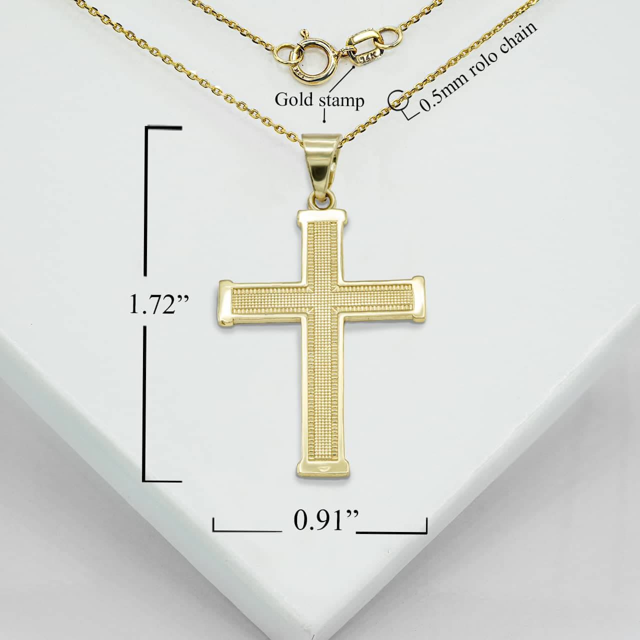 Gold Beaded Cross Pendant Necklace — Height: 1.3", view 3