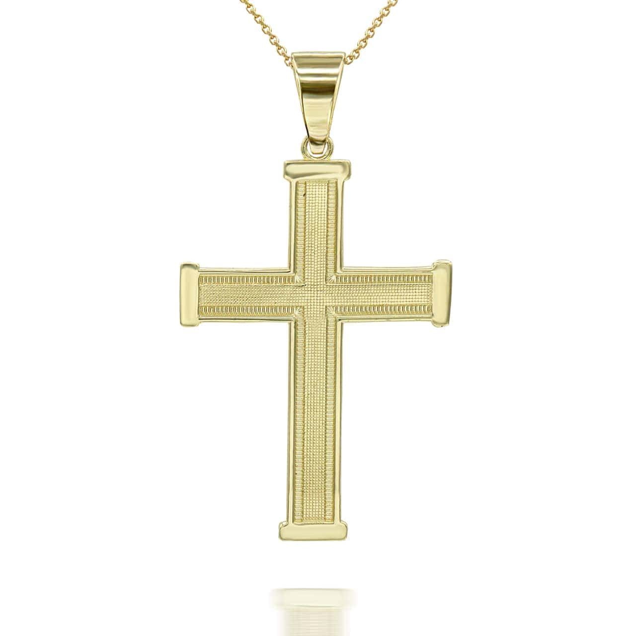 Gold Beaded Cross Pendant Necklace — Height: 1.3", view 5