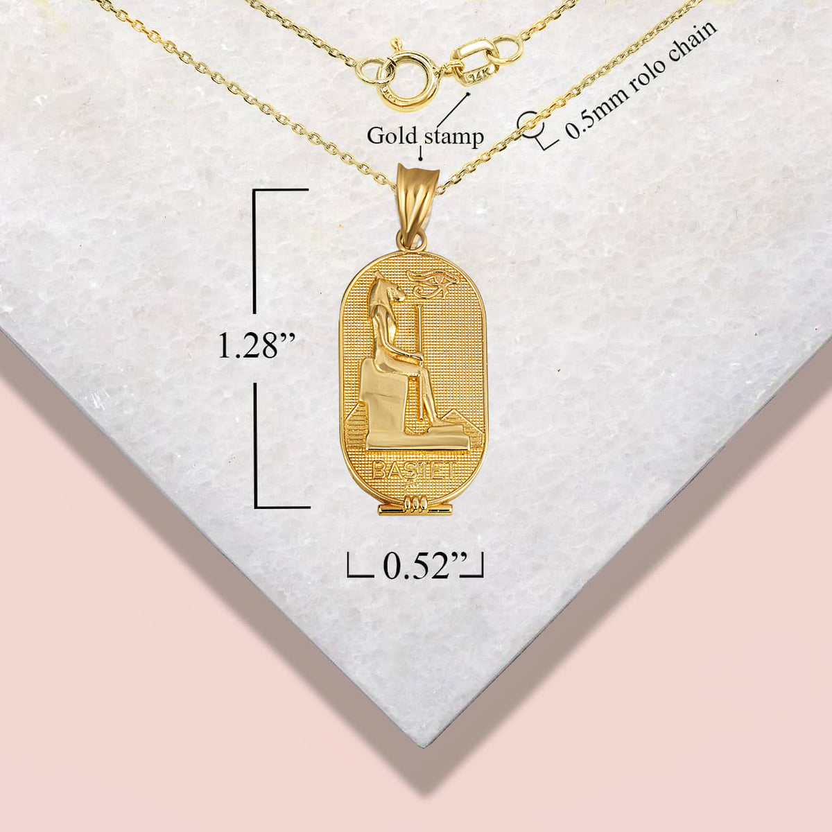 Gold Beaded Egyptian Goddess Bastet Oval Medallion Pendant Necklace, view 4