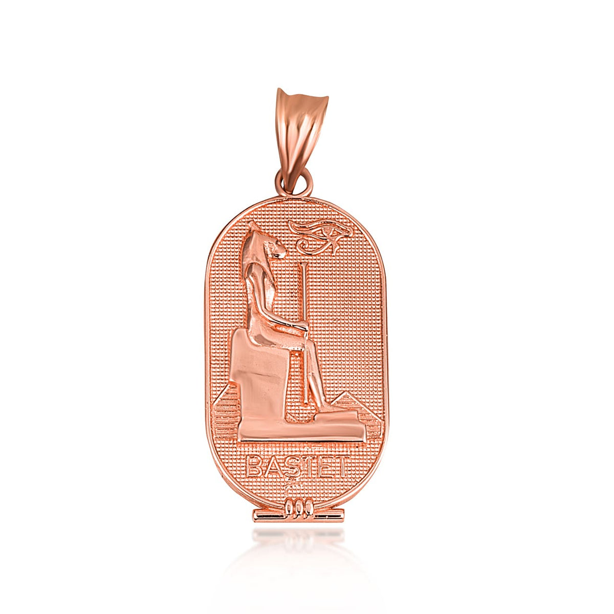 Gold Beaded Egyptian Goddess Bastet Oval Medallion Pendant Necklace, view 6