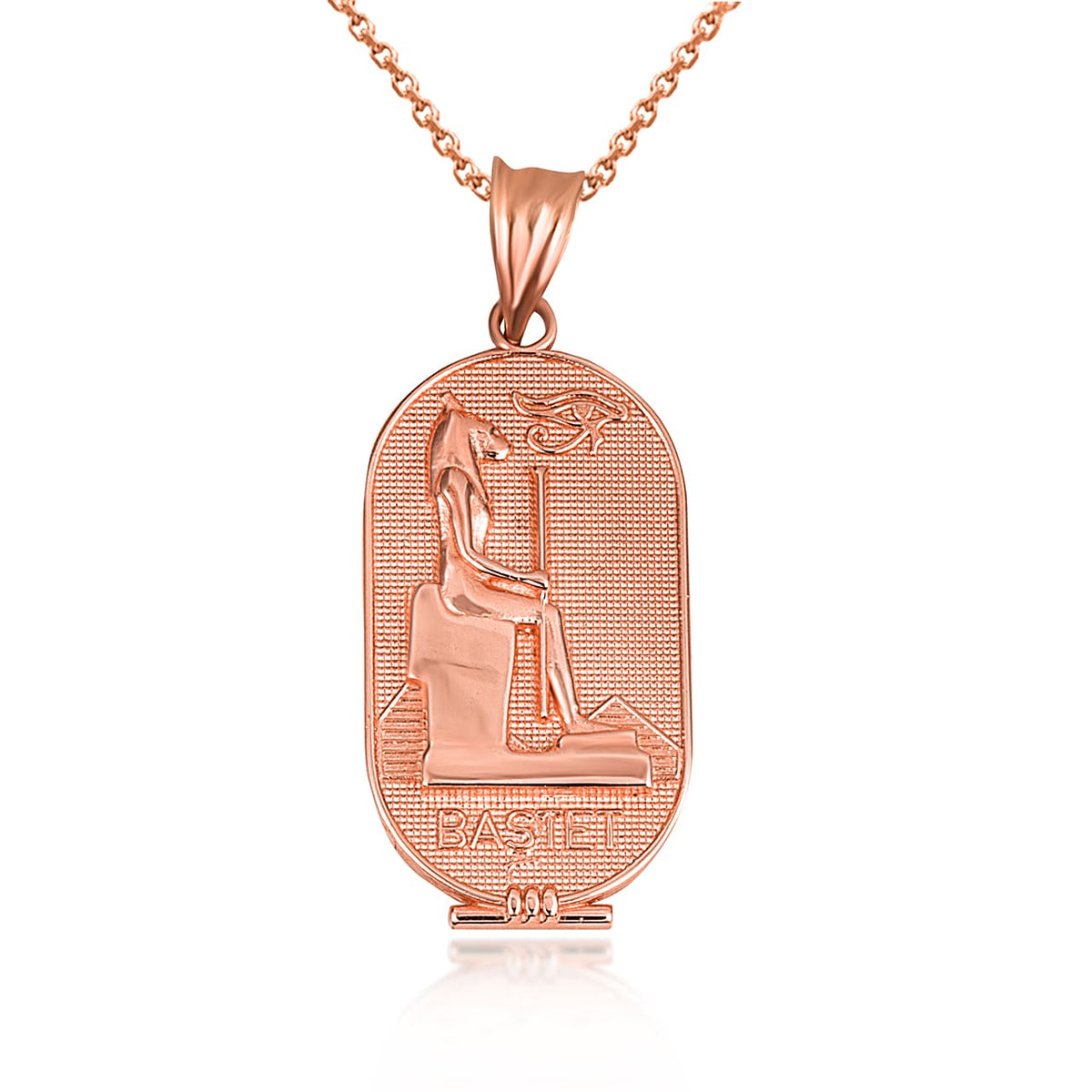 Gold Beaded Egyptian Goddess Bastet Oval Medallion Pendant Necklace, view 7