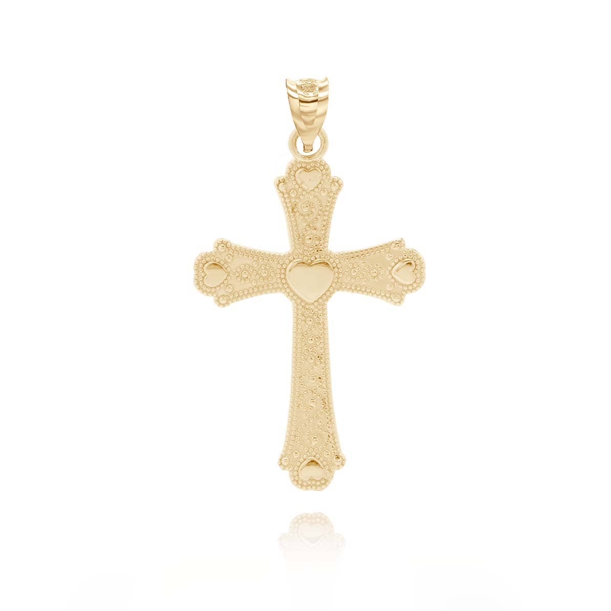 Gold Beaded Filigree Heart Cross Pendant Necklace
