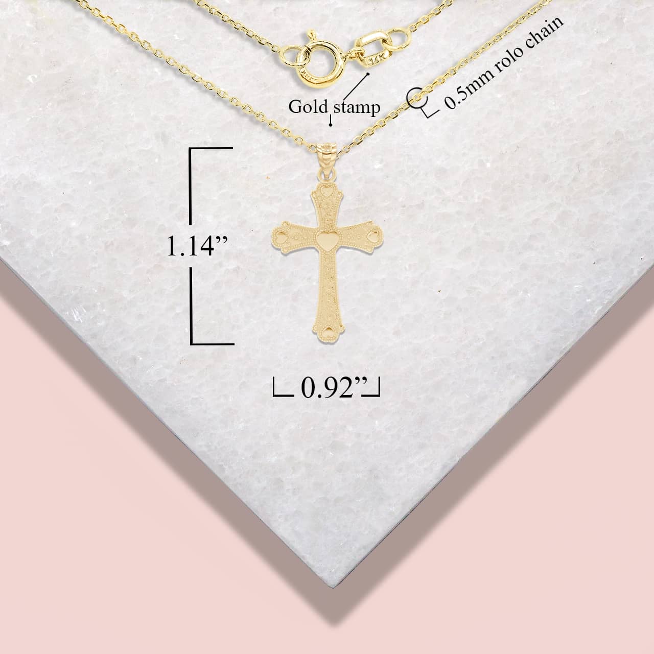 Gold Beaded Filigree Heart Cross Pendant Necklace, view 4