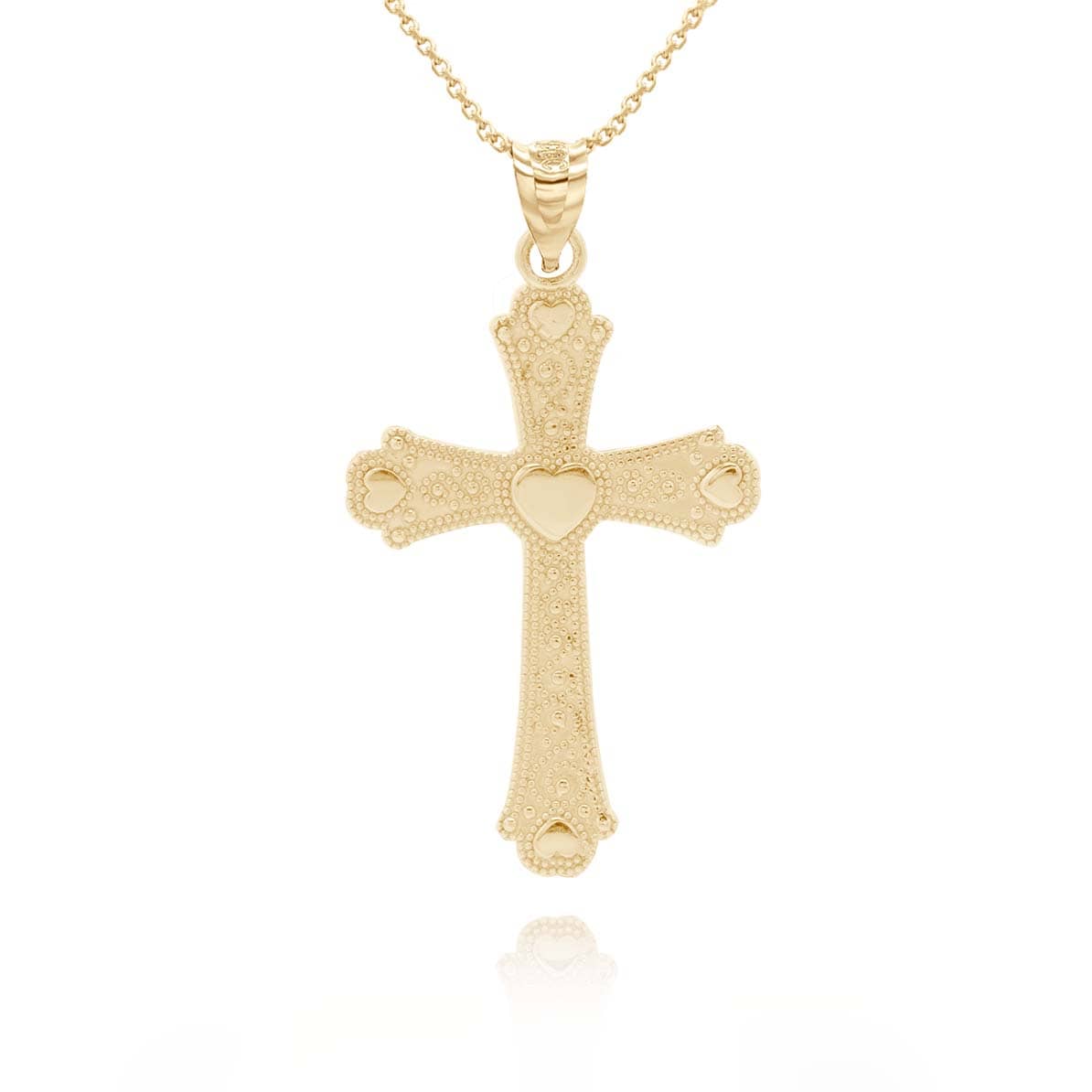 Gold Beaded Filigree Heart Cross Pendant Necklace, view 5